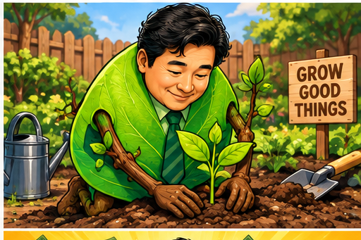 Tom tending a money garden