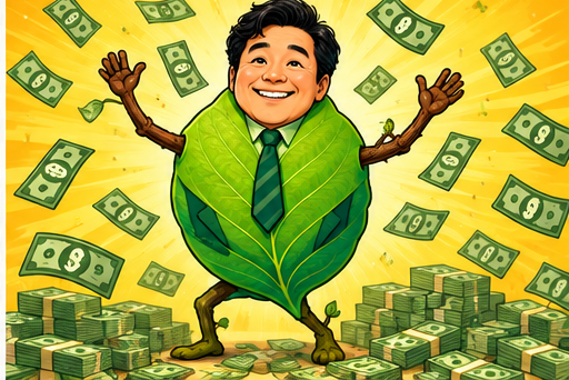 Tom celebrating with cash